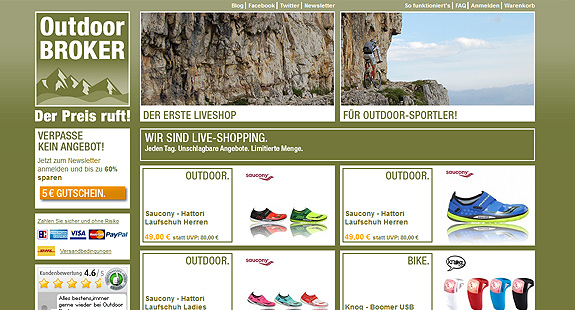 Der erste Live Onlineshop für Outdoor Artikel